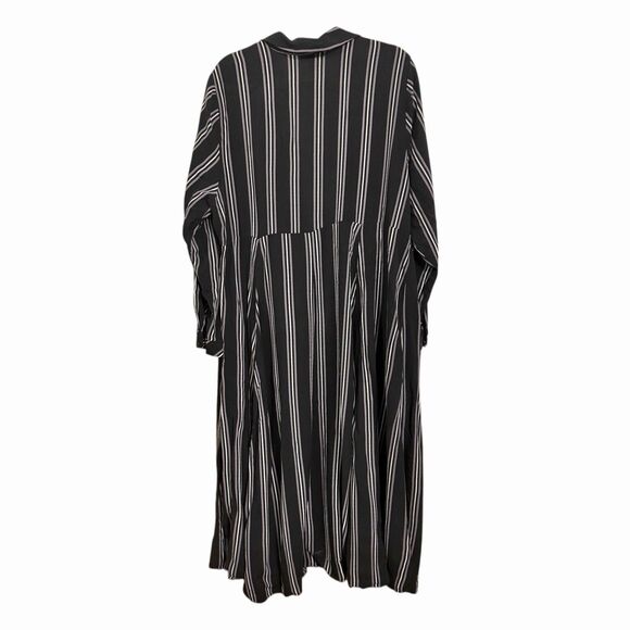Torrid Womens Plus 3X Challis Maxi Shirt Kimono Open Duster Black White Stripe - Picture 6 of 7